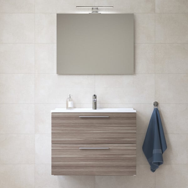 VITRA - Vitra  Mia ensemble avec meuble  pré-assemblé 79x61x39,5 cm + miroir + lavabo en céramique + éclairage LED, cordoba (MIASET80C) - large
