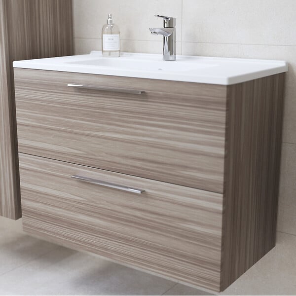 VITRA - Vitra  Mia ensemble avec meuble  pré-assemblé 79x61x39,5 cm + miroir + lavabo en céramique + éclairage LED, cordoba (MIASET80C) - large