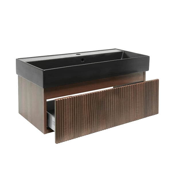 SWISS AQUA TECHNOLOGIES - Swiss Aqua Technologies Meuble de salle de bain avec lavabo SAT Evolution 98x30x44,8 cm noyer mat (SATEVO100NAU2B) - large