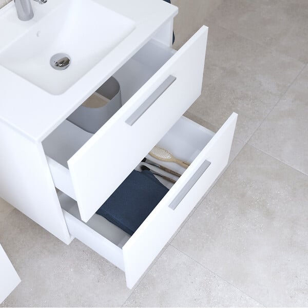 VITRA - Vitra  Mia ensemble meuble préassemblé 59x61x39,5 cm avec miroir, lavabo et éclairage LED, Blanc brillant (MIASET60B) - large