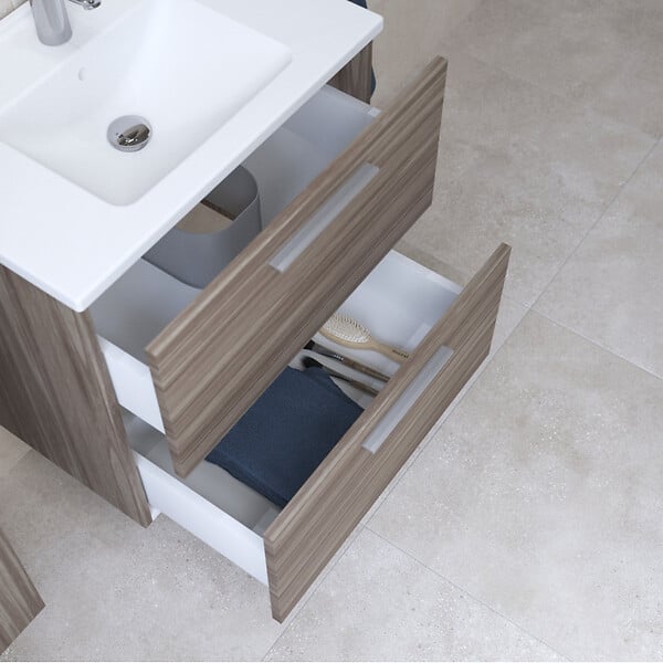 VITRA - Vitra  Mia ensemble avec meuble préassemblé 59x61x39,5 cm + miroir + lavabo en céramique + éclairage LED, Cordoba (MIASET60C) - large