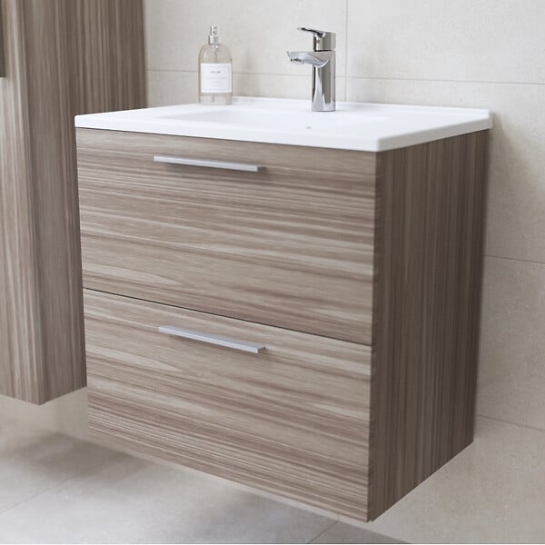 VITRA - Vitra  Mia ensemble avec meuble préassemblé 59x61x39,5 cm + miroir + lavabo en céramique + éclairage LED, Cordoba (MIASET60C) - large