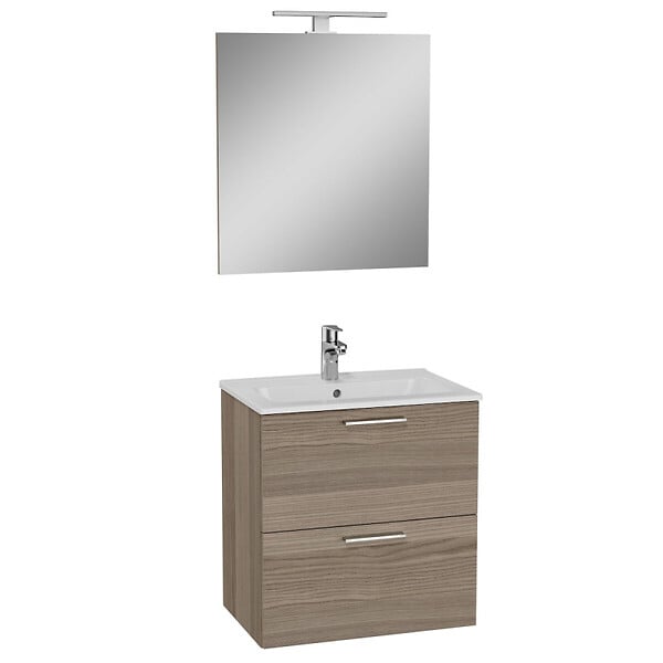 VITRA - Vitra  Mia ensemble avec meuble préassemblé 59x61x39,5 cm + miroir + lavabo en céramique + éclairage LED, Cordoba (MIASET60C) - large