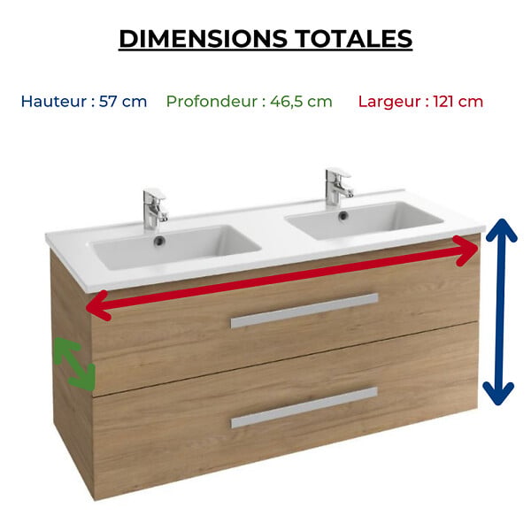 JACOB DELAFON - Pack meuble double vasque 120 cm Ola Up chêne + colonne + miroir + spot - large
