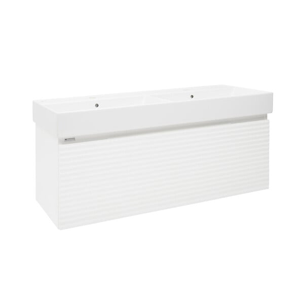 NATUREL - Meuble et lavabo salle de bain strié Naturel Savona 118x43x44,8 cm blanc brillant (SAVONA120BIU2) - large