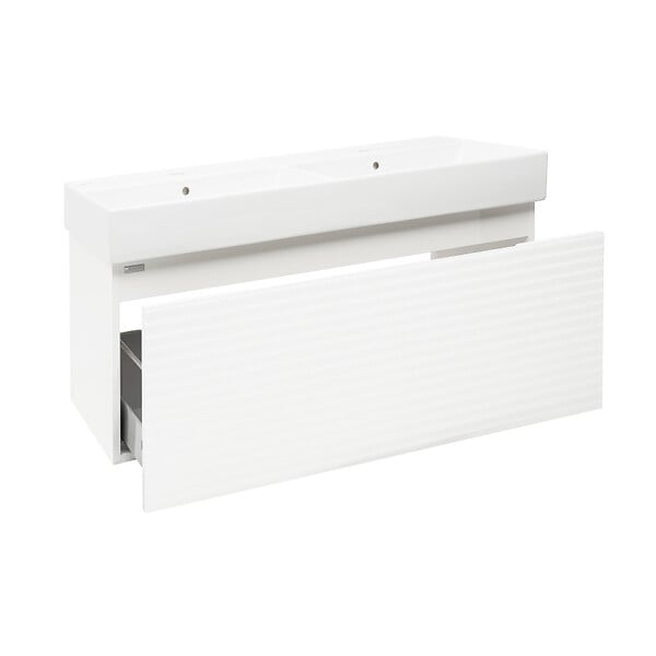 NATUREL - Meuble et lavabo salle de bain strié Naturel Savona 118x43x44,8 cm blanc brillant (SAVONA120BIU2) - large