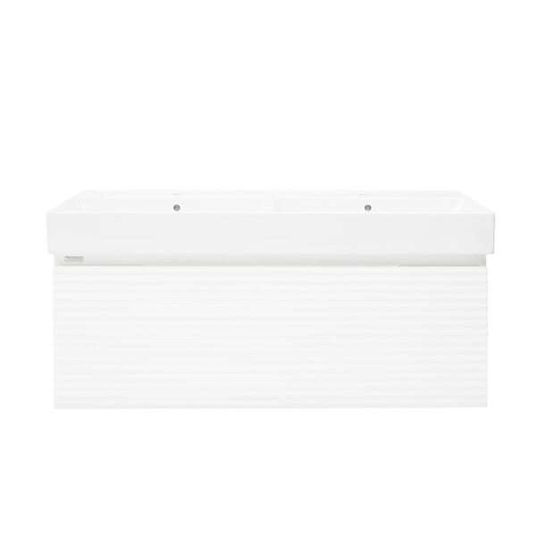 NATUREL - Meuble et lavabo salle de bain strié Naturel Savona 118x43x44,8 cm blanc brillant (SAVONA120BIU2) - large