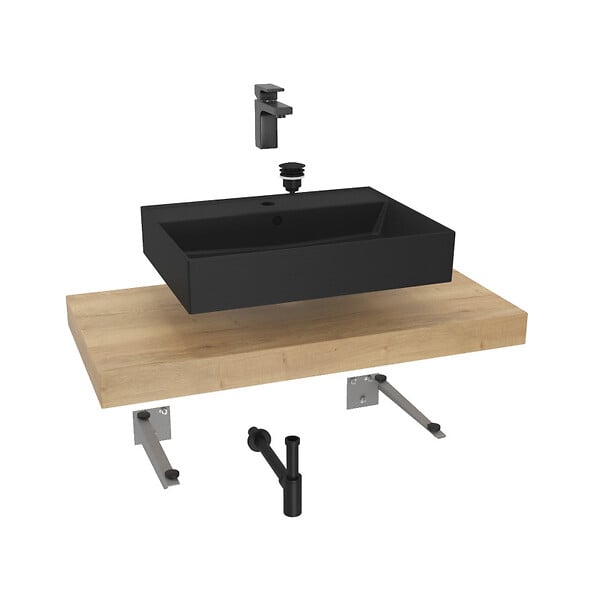 NATUREL - Ensemble de salle de bain Hansgrohe avec Dolce 100x8x50 cm chêne halifax KSETDO16 - large
