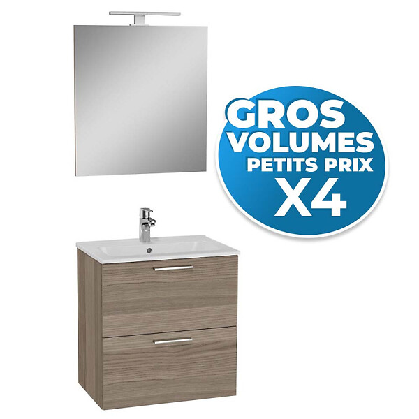 VITRA - Vitra  Lot de 4 Meubles Mia   59x61x39,5 cm avec miroir, lavabo et éclairage LED, Cordoba (MIASET60C-GVP04) - large