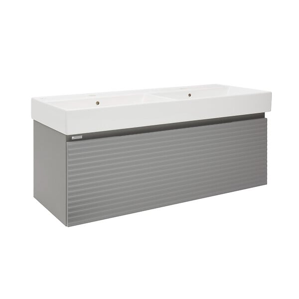 NATUREL - Meuble et vasque salle de bain strié Naturel Savona 118x43x44,8 cm gris mat (SAVONA120GMU2) - large