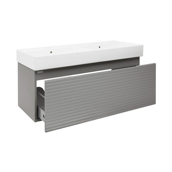 NATUREL - Meuble et vasque salle de bain strié Naturel Savona 118x43x44,8 cm gris mat (SAVONA120GMU2) - large