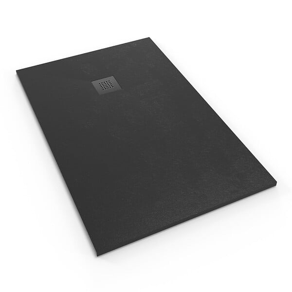 SWISS AQUA TECHNOLOGIES - Swiss Aqua Technologies B-Way Receveur rectangulaire 140x90cm avec siphon, en marbre coulé, Noir (SATALEK14090) - large