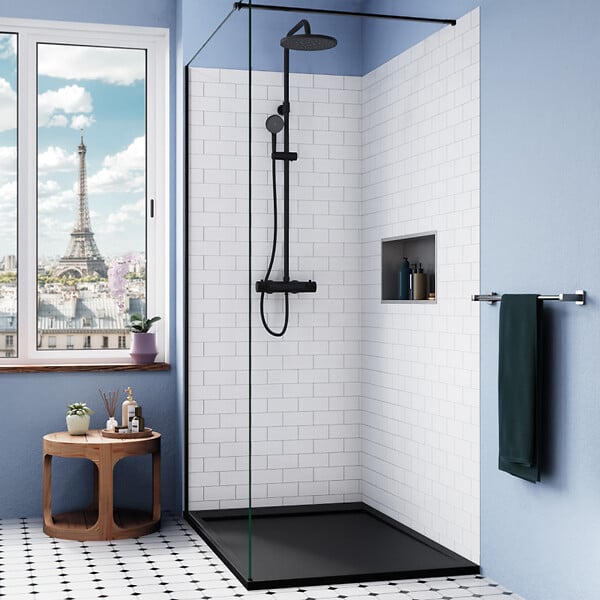 CERAMIA - Ceramia Alda Receveur de douche 120x80cm + Siphon Eslim90. Pierre de synthèse, noir mat (ALD15-12080N-S) - large