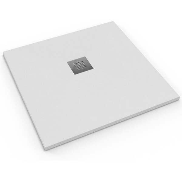 SWISS AQUA TECHNOLOGIES - Swiss Aqua Technologies Alek Receveur de douche carré 90x90cm avec siphon, en marbre coulé, Blanc (SATALEK90QB) - large