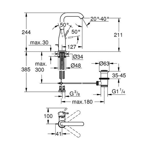 GROHE - Essence mitigeur monocommande lavabo, taille L, warm sunset brossé (G24174DL1) - large