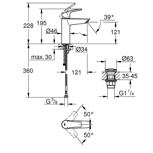 GROHE - Grohe Eurosmart Mitigeur monocommande taille M, avec cartouche en céramique, Chrome (23989003) - large