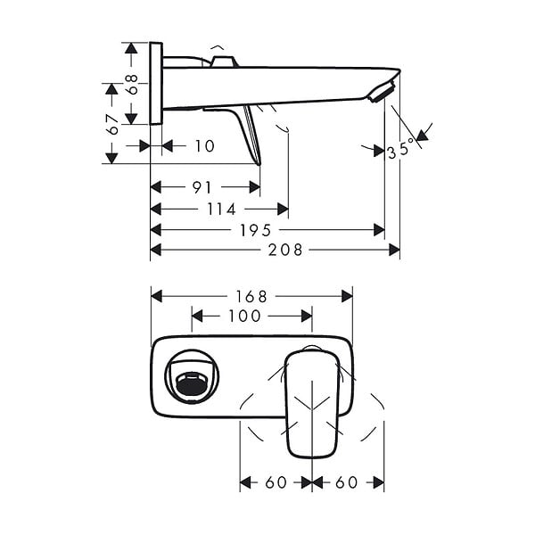 HANSGROHE - Hansgrohe Logis Mitigeur lavabo encastré mural, Bec 195mm, bonde à écoulement libre (71220000) - large
