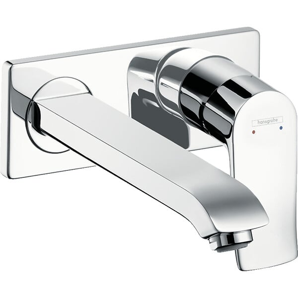 HANSGROHE - Metris Set Mitigeur monocommande lavabo encastré mural Chrome Bec long + Bonde écoulement libre + Corps encastré (31086000-SET) - large