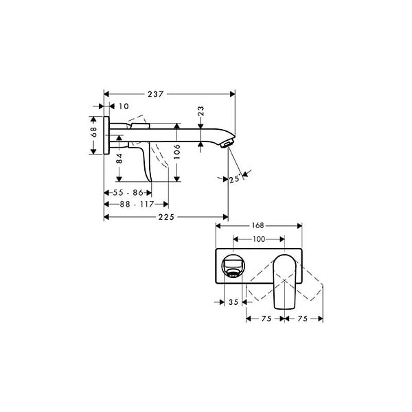 HANSGROHE - Metris Set Mitigeur monocommande lavabo encastré mural Chrome Bec long + Bonde écoulement libre + Corps encastré (31086000-SET) - large