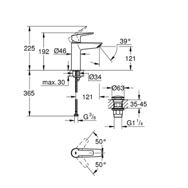GROHE - Grohe START mitigeur monocommande lavabo taille M, sans tirette, noir mat (G-237462432) - large