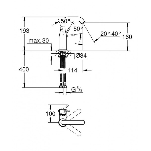 GROHE - Grohe Essence Set Mitigeur monocommande 1/2" Lavabo Taille M + Bonde clic clac Grohe pour lavabo avec trop-plein (23463001-CLICCLAC) - large