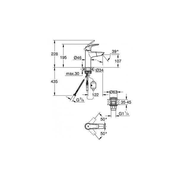 GROHE - Grohe Eurosmart Mitigeur monocommande taille M, avec cartouche en céramique, Chrome (G-23976003) - large