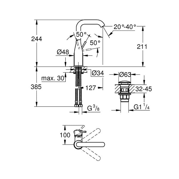 GROHE - Essence Mitigeur monocommande Lavabo Taille L, chrome (G23799001) - large