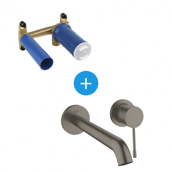 GROHE - Grohe Essence Set mitigeur Mitigeur monocommande 2 trous lavabo Taille L Hard Graphite brossé + Corps encastré (19967AL1-SET) - large