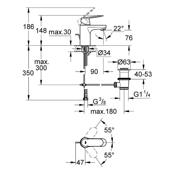 GROHE - Eurosmart Cosmopolitan  Mitigeur monocommande 1/2" lavabo Taille S (3282500E) - large