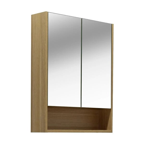 NATUREL - Lucca Armoire de toilette assemblée 60x75 cm, stratifié, 4 étagères, miroir, couleur chêne (LUCCA60CABD) - large