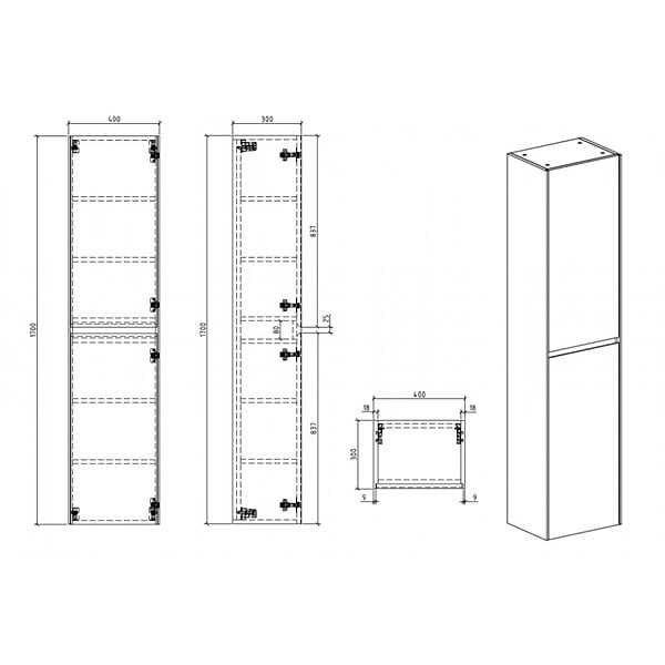 NATUREL - Naturel Verona Armoire haute bois foncé avec deux portes, 40x30x170cm (VERONAV40TD) - large