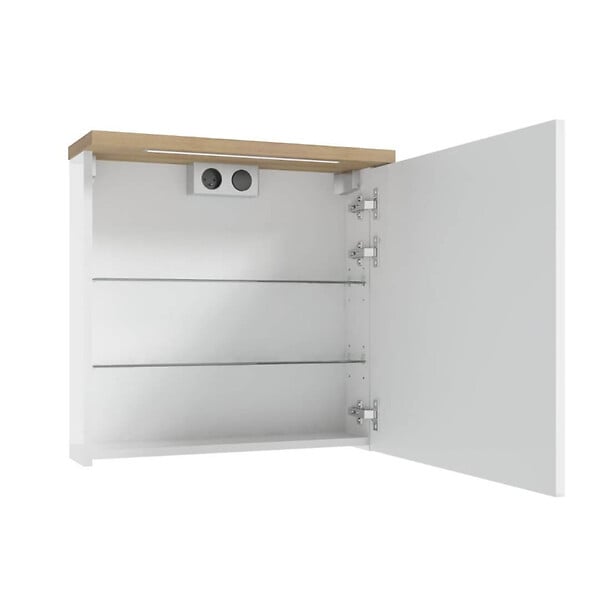 NATUREL - Armoire de toilette avec miroir, éclairage LED et prise 220V, 60x60x20 cm blanc, SAT Stilla (STILLAE06017) - large