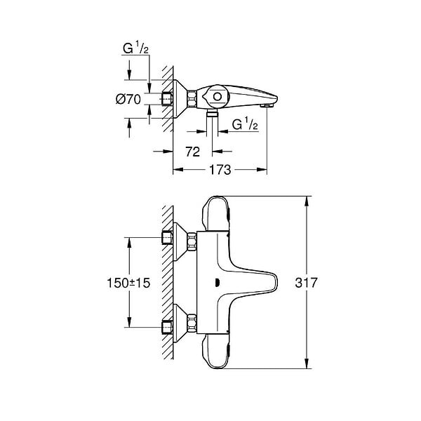 GROHE - Grohe GROHTHETM 1000 Mitigeur Thermostatique Bain/Douche, Chrome (34816003) - large