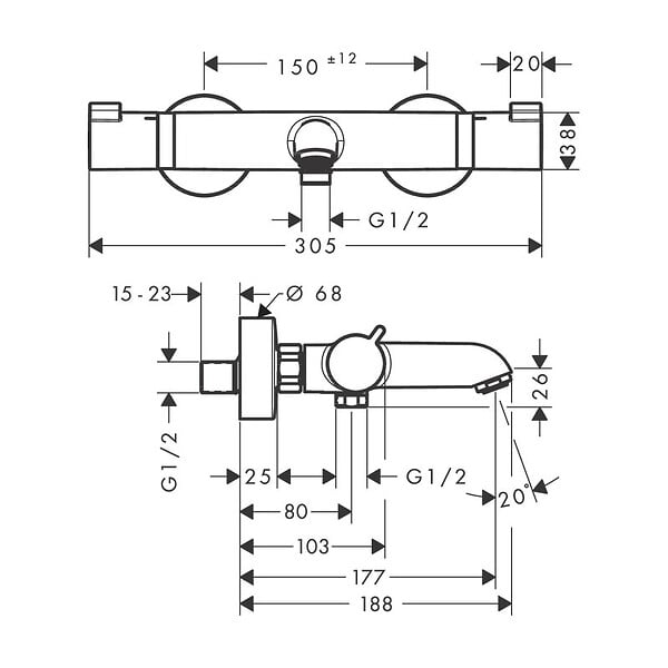 HANSGROHE - Comfort Mitigeur Thermostatique bain/douche, Bronze brossé  (13114140) - large