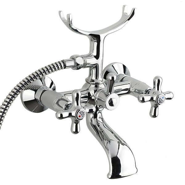 PAFFONI - Ricordi Mélangeur pour baignoire avec douchette 150mm et support, Chrome et Blanc (IR023) - large