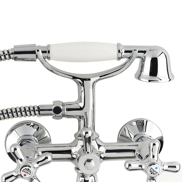 PAFFONI - Ricordi Mélangeur pour baignoire avec douchette 150mm et support, Chrome et Blanc (IR023) - large