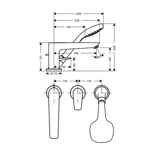 HANSGROHE - Talis E Set de finition mitigeur 3 trous pour montage sur bord de baignoire (71730000) - large