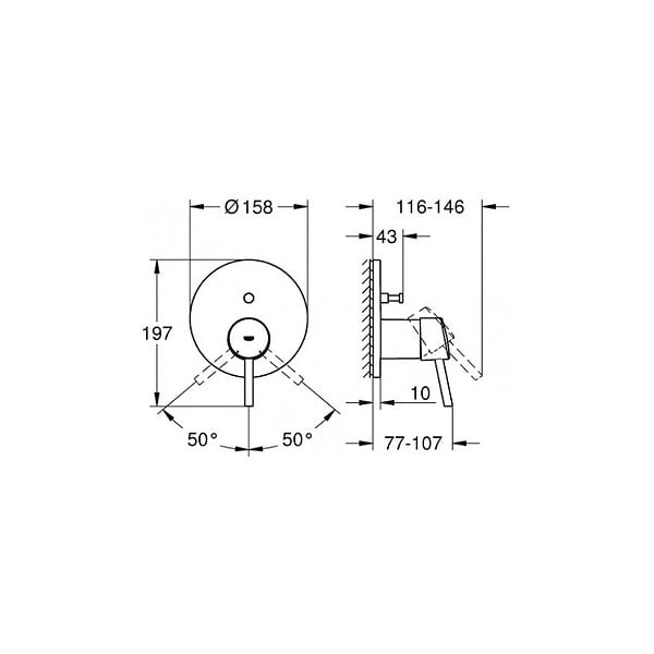 GROHE - Grohe Concetto Mitigeur mécanique encastrable 2 sorties avec inverseur + Corps d'encastrement, Chrome (24054-SET) - large