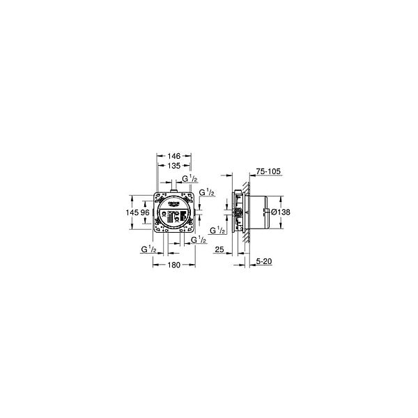 GROHE - Grohe Concetto Mitigeur mécanique encastrable 2 sorties avec inverseur + Corps d'encastrement, Chrome (24054-SET) - large