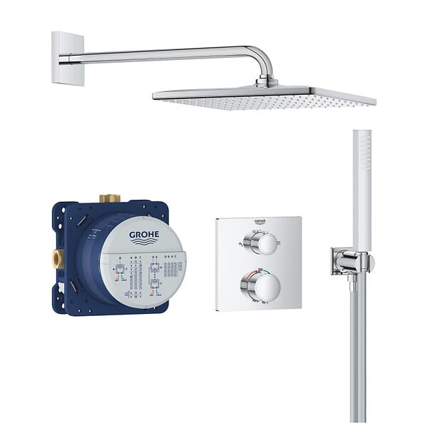 GROHE - Precision Set de douche encastrée avec mitigeur thermostatique + Douche de tête + Douchette, chrome (G34881000) - large
