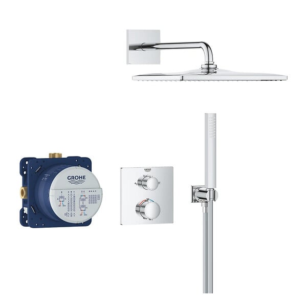 GROHE - Precision Set de douche encastrée avec mitigeur thermostatique + Douche de tête + Douchette, chrome (G34881000) - large