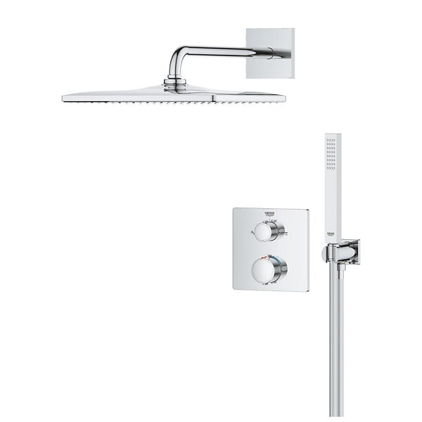 GROHE - Precision Set de douche encastrée avec mitigeur thermostatique + Douche de tête + Douchette, chrome (G34881000) - large