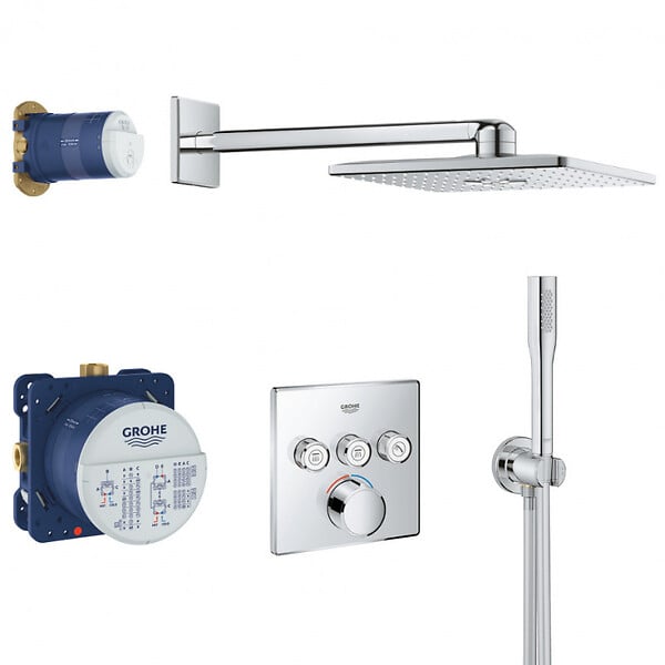 GROHE - Grohe Grohtherm SmartControl Set de douche tout en 1 avec douche de tête 31cm + Douchette 1 jet, Chrome (34712000-310STICK) - large