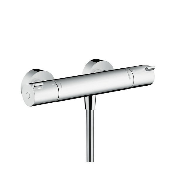 HANSGROHE - Hansgrohe Ecostat Set Mitigeur thermostatique douche + Douchette à main XXL 105mm 3 jets + Flexible de douche 125cm, support mural, Chrome - large