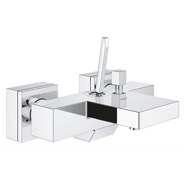 GROHE - Grohe Set bain/douche mitigeur monocommande cascade + Douchette Stick 1 jet, support mural, flexible, Chrome (23666000-CUBESTICK) - large