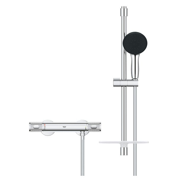 GROHE - Precision Feel Set de douche avec mitigeur thermostatique + Douchette 3 jets + Barre 60 cm, chrome (G34791001) - large
