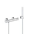 GROHE - Grohe Set de douche Mitigeur thermostatique Grohtherm + Douchette Stick 1 jet, support mural, flexible, Chrome (34558000-CUBESTICK) - vignette