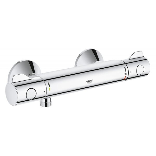 GROHE - Grohe Set de douche Mitigeur thermostatique Grohtherm + Douchette Stick 1 jet, support mural, flexible, Chrome (34558000-CUBESTICK) - large