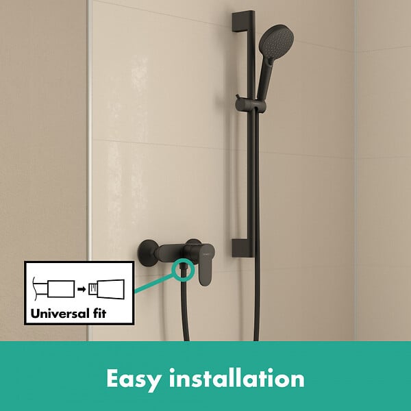 HANSGROHE - Hansgrohe Vernis Blend Set de douche avec mitigeur + Douchette à main 2 jets + Barre de douche 65 cm, Noir mat (71640670-Vernis) - large