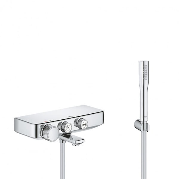 GROHE - Grohe Set bain/douche Mitigeur Grohtherm SmartControl + Douchette Euphoria 1 jet avec support mural, Chrome (34718000-EUPHORIA) - large